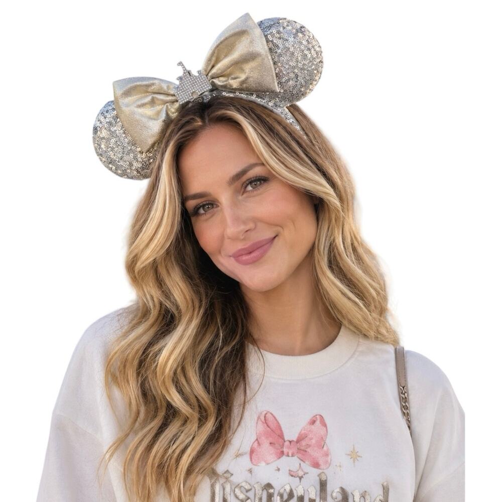 New Disney Parks Women's Kids Silver Sequin Minnie Mickey Mouse Ears Souvenir